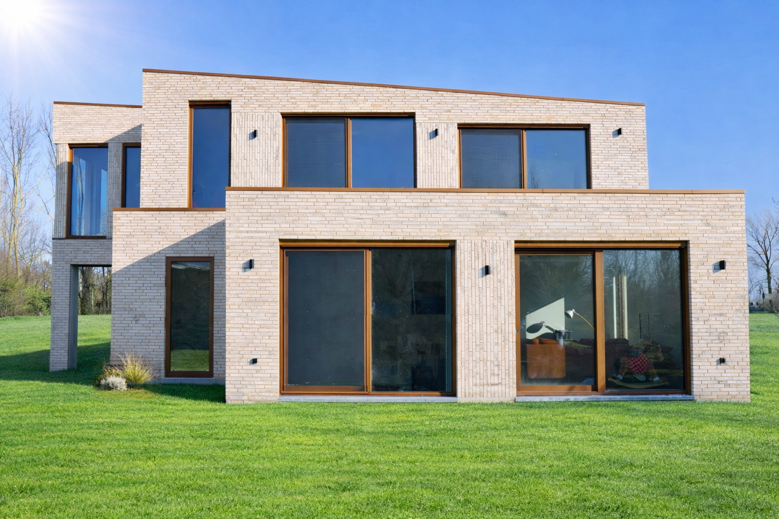 Modern Woning Met Groene Tuin Metplantjes